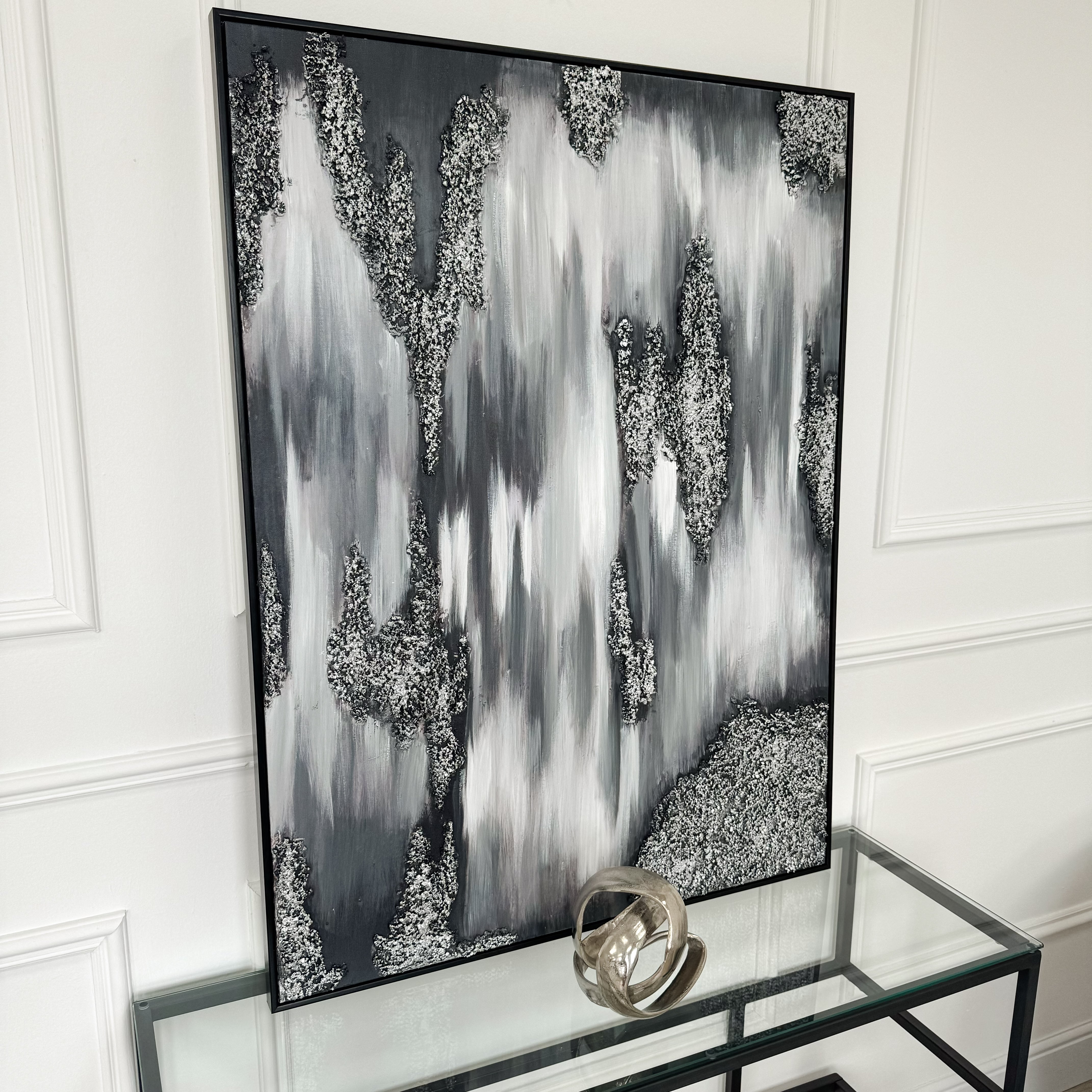 Abstract Monochrome Canvas with Blended Detail and Black Frame